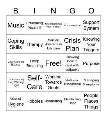 Mental Wellness Bingo Card