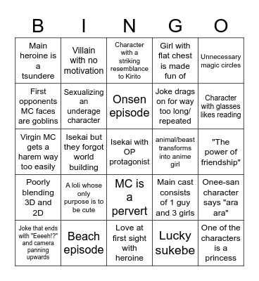 New anime season bingo! Bingo Card