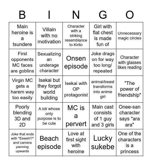 New anime season bingo! Bingo Card