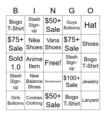 Zumiez Bingo Card
