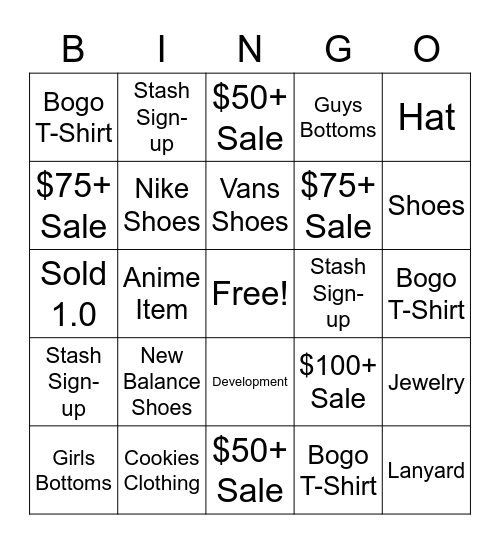 Zumiez Bingo Card