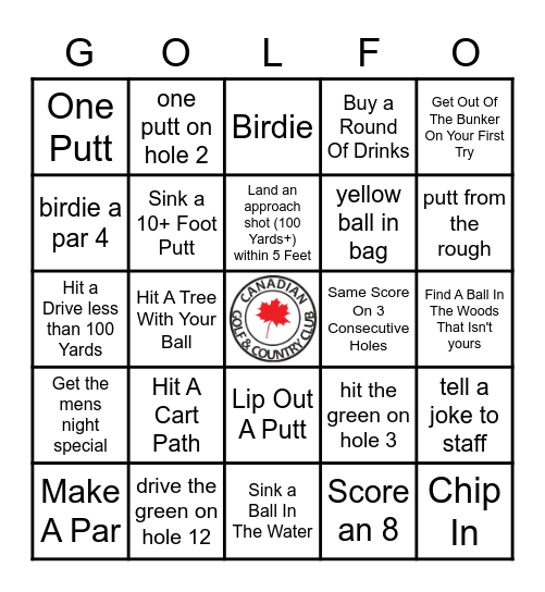 Tremblant Golf Bingo Card