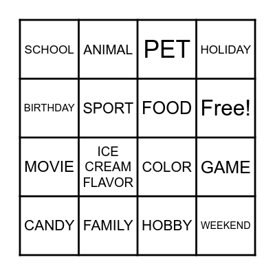 QUESTIONS BINGO Card