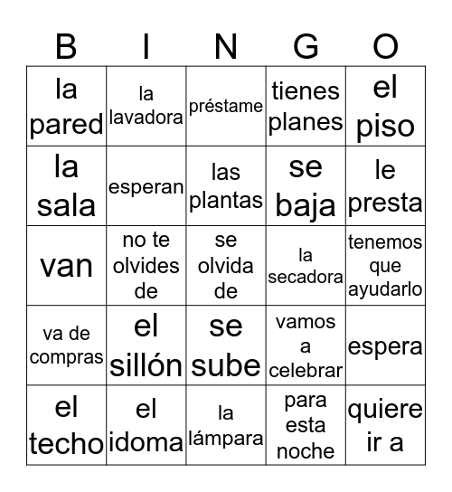 2A Lessons 6 & 7  Bingo Card