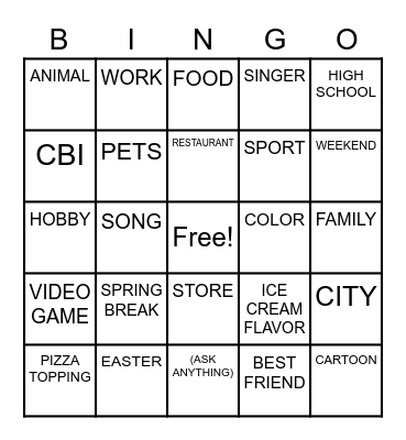 CONVERSATION BINGO Card
