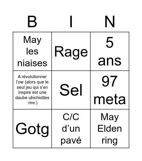 Golem pro-BOTW Bingo Card