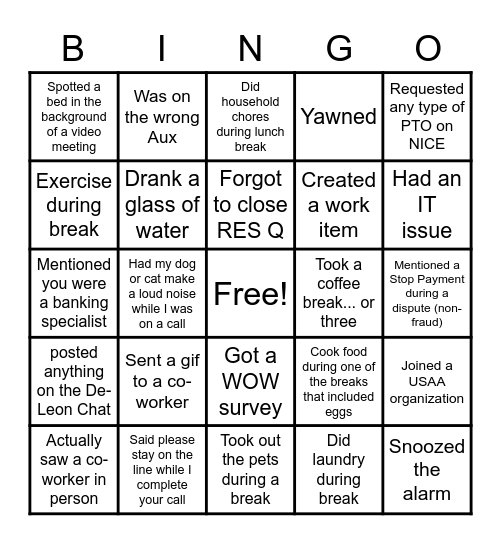 Wow Squad Bingo Card