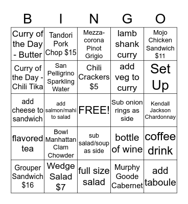 The Moon Under Water Bingo Card