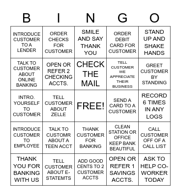 CNB BANK BINGO Card