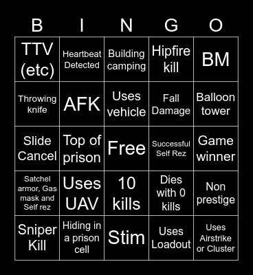 Warzone Rebirth Bingo Card