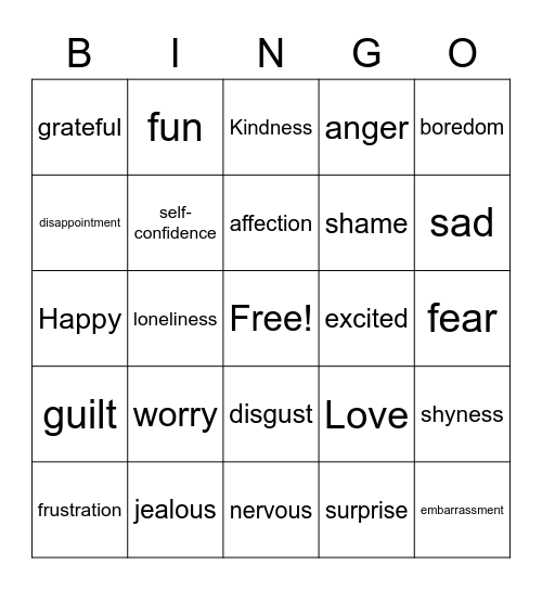 Feelings Bingo Card