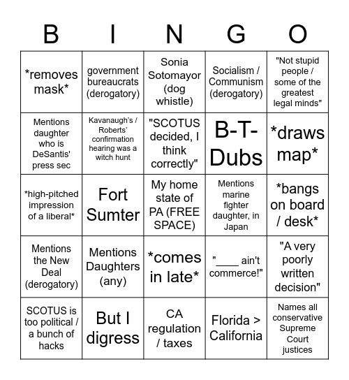 Pushaw Bingo Card