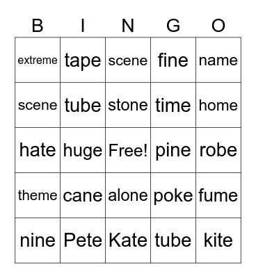 CVCe Bingo Card