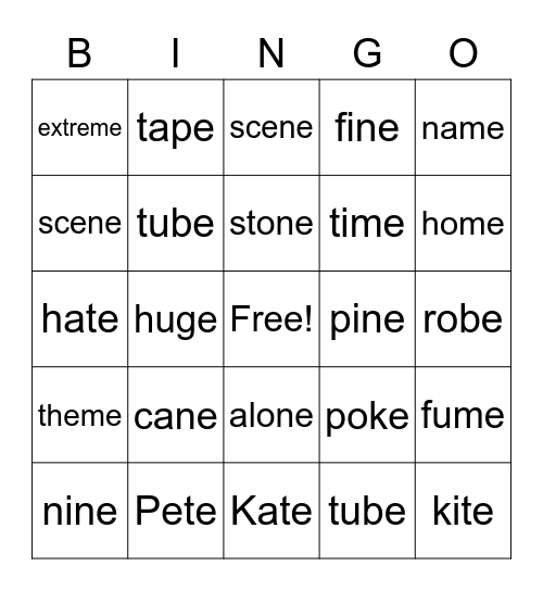 CVCe Bingo Card