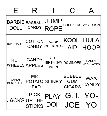 ERICA's 60th Birthday Bingo Card