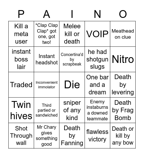 Gunt Bingo Card
