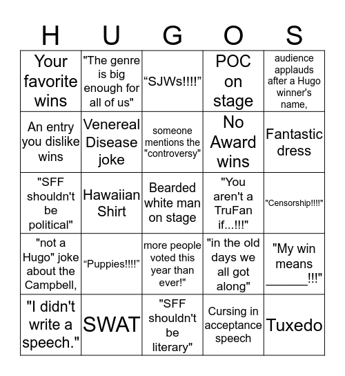 Hugo Award Bingo Card