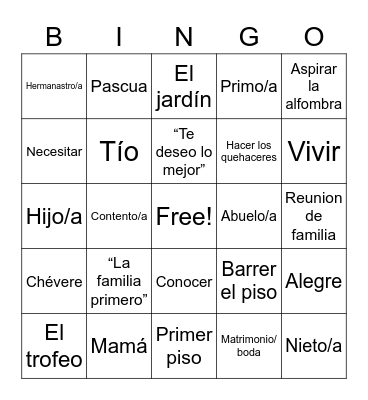 Ashley Lin F23 La Familia Bingo Card