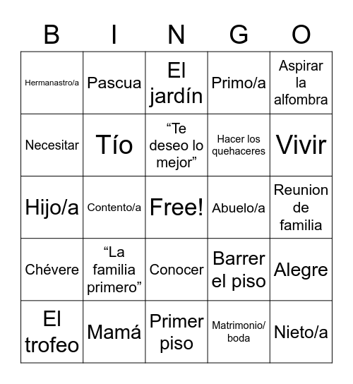 Ashley Lin F23 La Familia Bingo Card