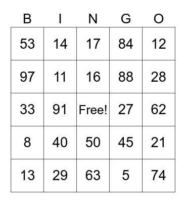 Game Day! Bingo Card