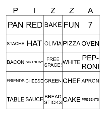 MAMA O'S PIZZERIA Bingo Card
