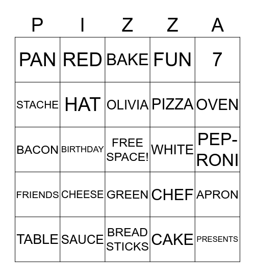 MAMA O'S PIZZERIA Bingo Card