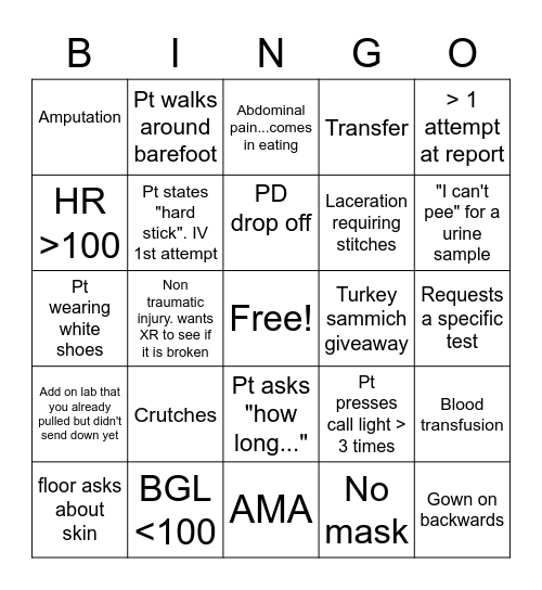 ED Bingo Card