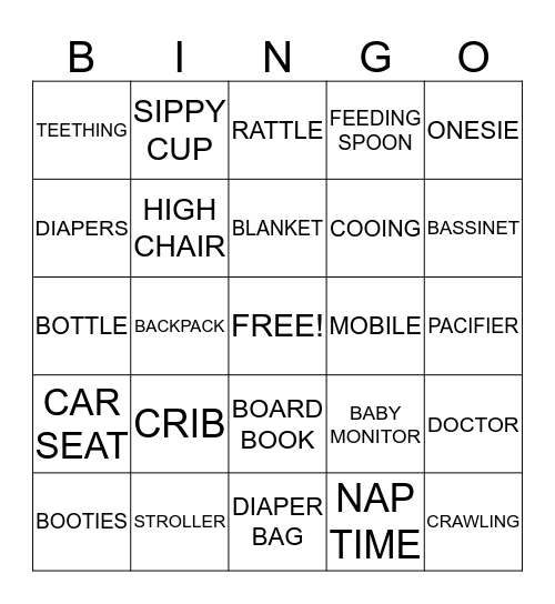 B A B Y Bingo Card