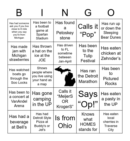 Michigan Bingo Card