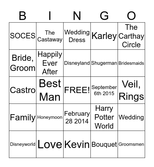 Bridal Bingo!  Bingo Card