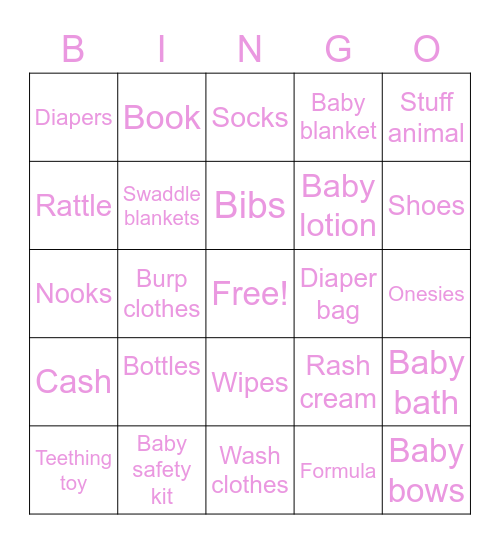 Tabbys babyshower Bingo Card