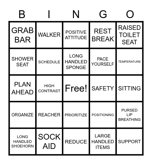 Energy Conservation and Adaptive Equipment Bingo Card