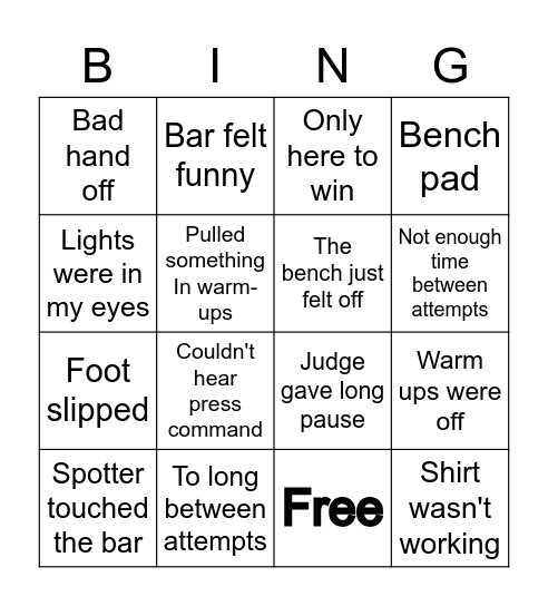 Bomb out Bingo Card