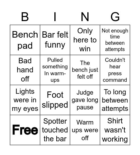 Bomb out Bingo Card