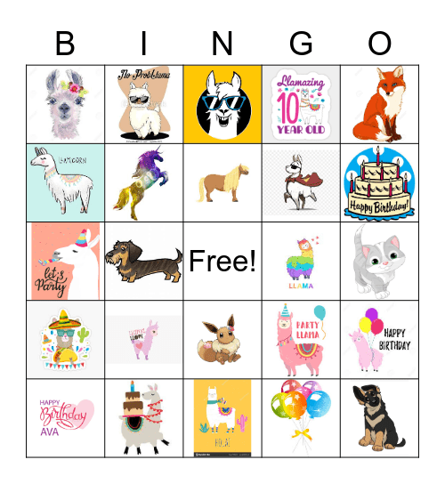 Llama Birthday Bingo Card