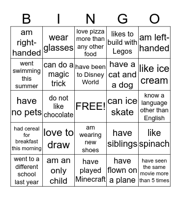 Getting to Know You Bingo Card