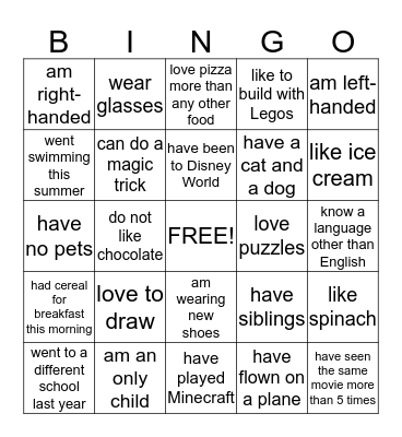 Getting to Know You Bingo Card