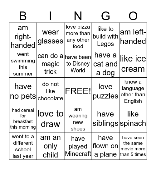 Getting to Know You Bingo Card