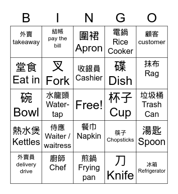 Funny Chinese Bingo Card