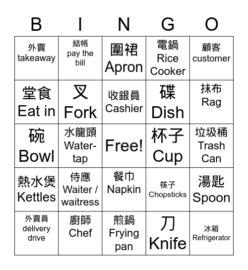 Funny Chinese Bingo Card