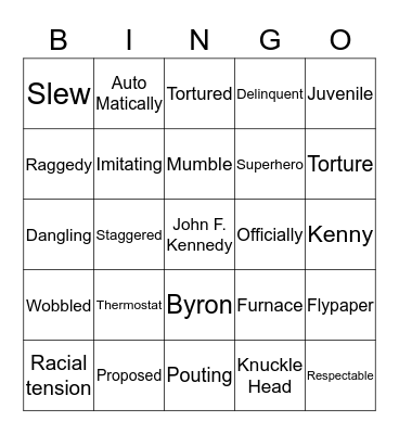 The Watson's Go To Birmingham Bingo Card