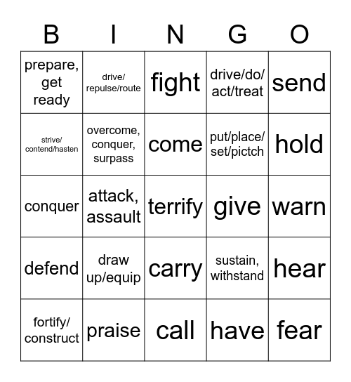 Challenge A Verbs Bingo Card