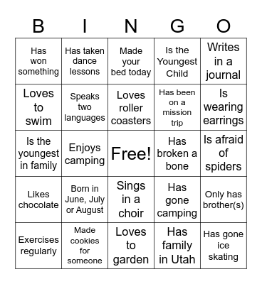 Get to Know You Bingo Card