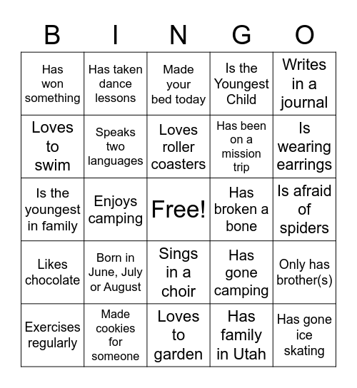 Get to Know You Bingo Card