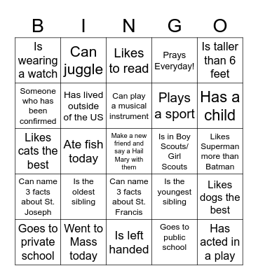 The Saint Joseph's Middle School Ministry Friday Night Event for the Month of April Game of Adapted Networking Bingo Pro Am Fun Run Race For The Cure Bingo Card