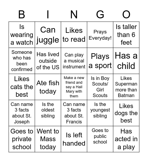 The Saint Joseph's Middle School Ministry Friday Night Event for the Month of April Game of Adapted Networking Bingo Pro Am Fun Run Race For The Cure Bingo Card