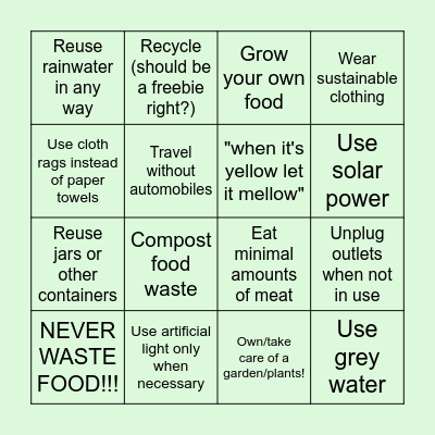Environmentally Friendly Bingo :) Bingo Card