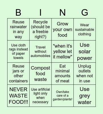 Environmentally Friendly Bingo :) Bingo Card
