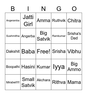 Family Fun Bingo Card