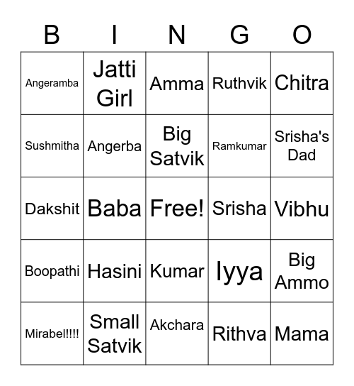 Family Fun Bingo Card